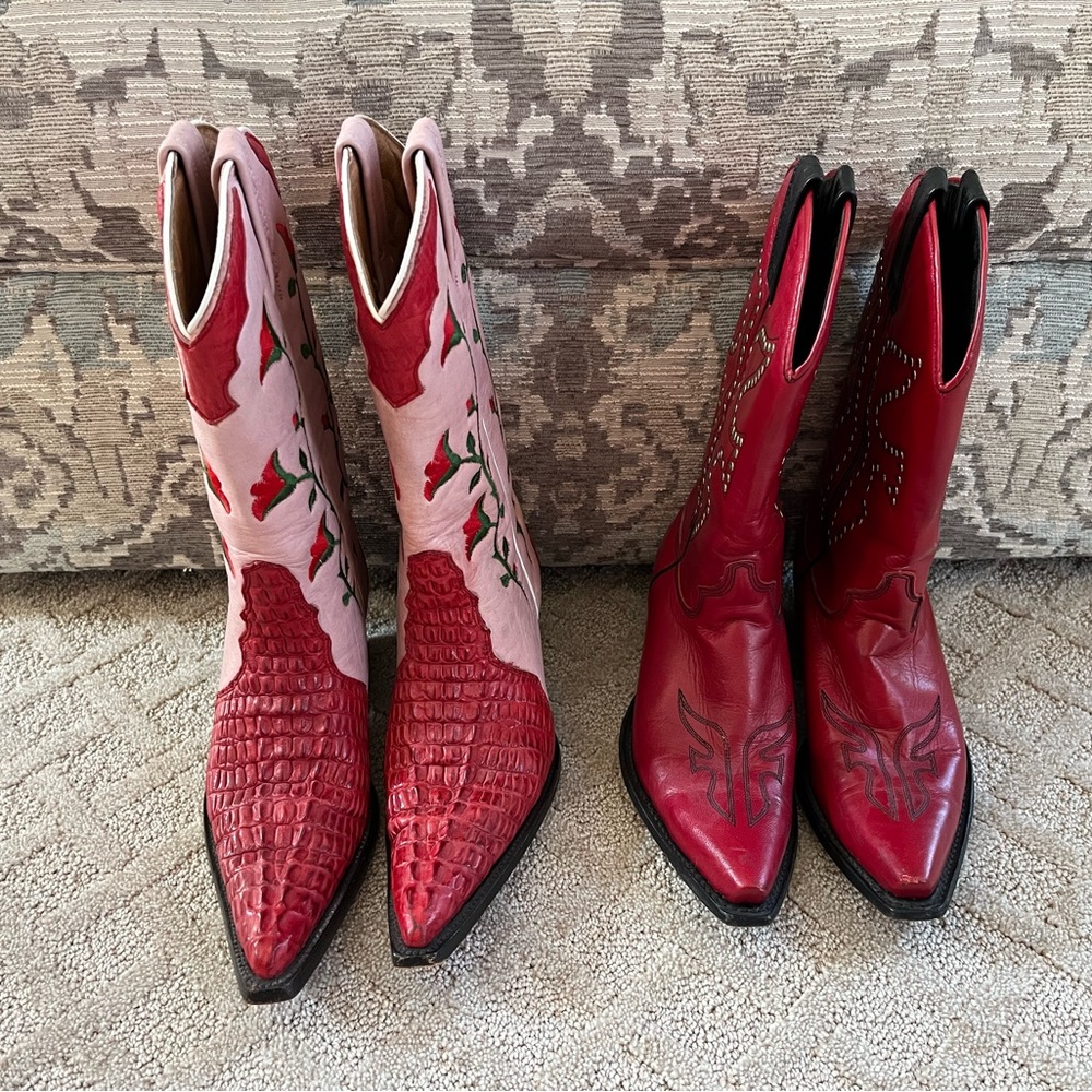 Genuine Leather Cowgirl Boots - Size 6